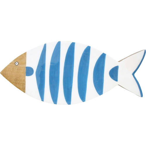 LVD Wooden Amalfi Decorative Hanging Wall Fish 40x18cm Blue/White Stripes