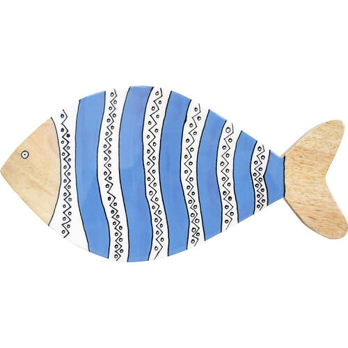 LVD Wooden Santa Fe Decorative Hanging Wall Fish 40x20cm Blue/White