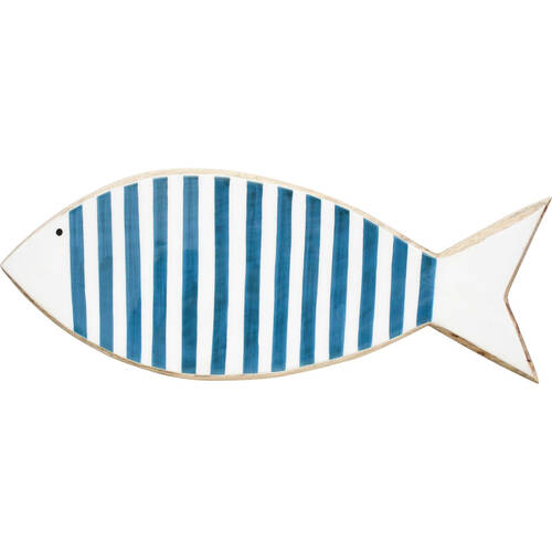 LVD Wooden Sardinia Decorative Hanging Wall Fish 39.5x15.5cm Blue/White