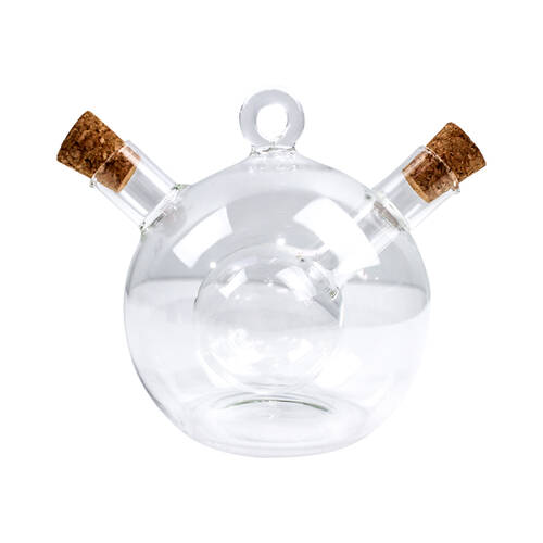 2pc NF Living Round Oil & Vin Cruet Dual Chamber With Lid/Stopper 12x11cm Clear