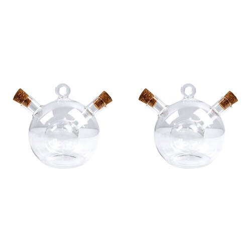 2x 2pc NF Living Round Oil & Vin Cruet Dual Chamber With Lid/Stopper 12x11cm Clear