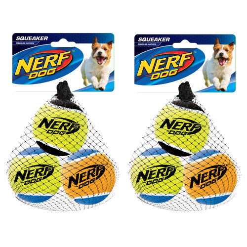 2PK 3x Nerf Dog 2.5" Squeak Tennis Balls Multi 