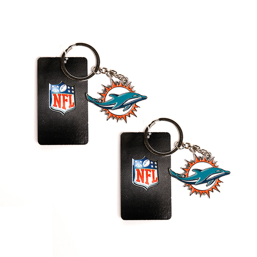 2PK NFL Miami Dolphins 4cm Steel Hanging Keyring Accessory