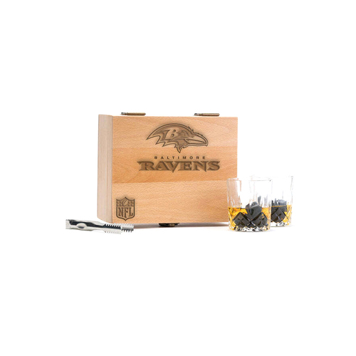 NFL Baltimore Ravens Whisky Glass Stone Bar Set w/Tongs