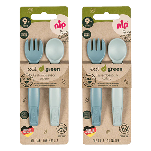 4pc Nip Baby Eat Green Cutlery Set Blue 9m+
