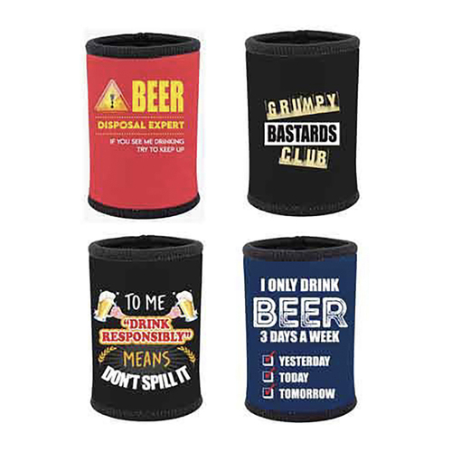 4x Monkey Biz Beer Stubby Holders Funny Gag Joke Mixed Assorted