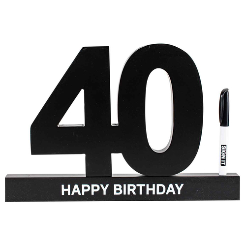 40th Black Signature Block White Text Novelty Birthday Party Statue Decor