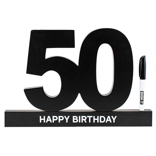 50th Black Signature Block White Text Novelty Birthday Party Statue Decor
