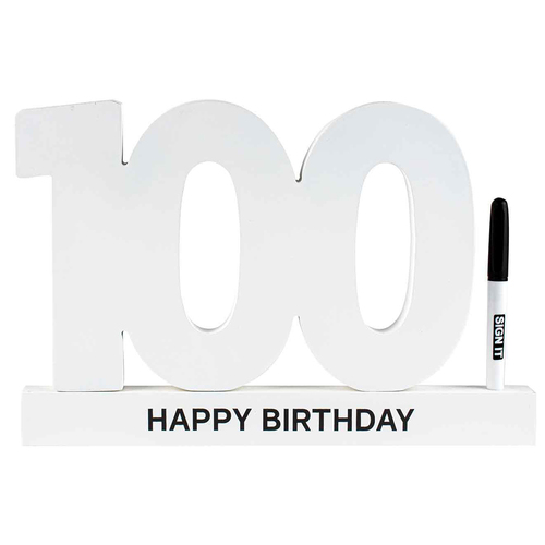 100th White Signature Block Black Text Novelty Birthday Party Statue Decor