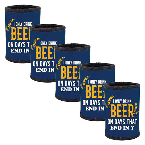 5pc I Only Drink Beer on Days That End Neoprene Stubby Holder For 375ml Can BLK