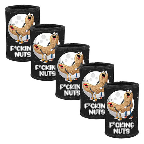 5pc F**king Nuts Neoprene Stubby Holder For 375ml Bottles/Cans Black