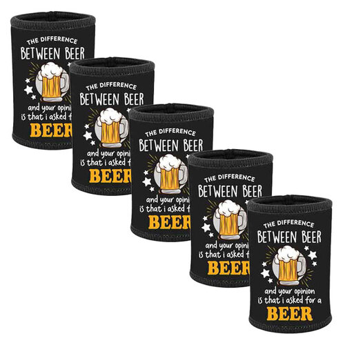 5pc the Difference Between Beer Neoprene Stubby Holder For 375ml Bottles Black