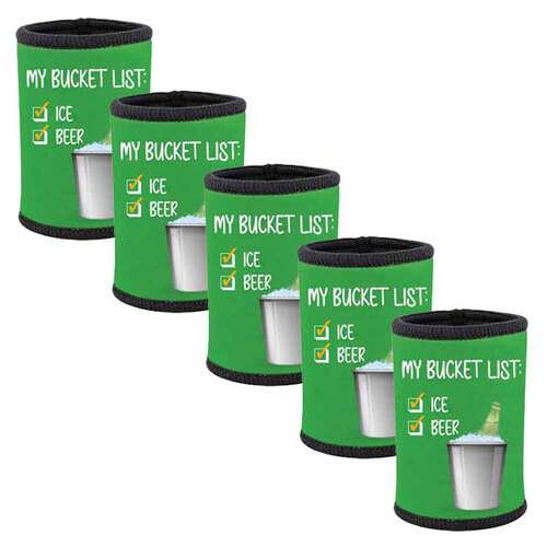 5pc My Bucket List Neoprene Stubby Holder For 375ml Bottles/Cans Green