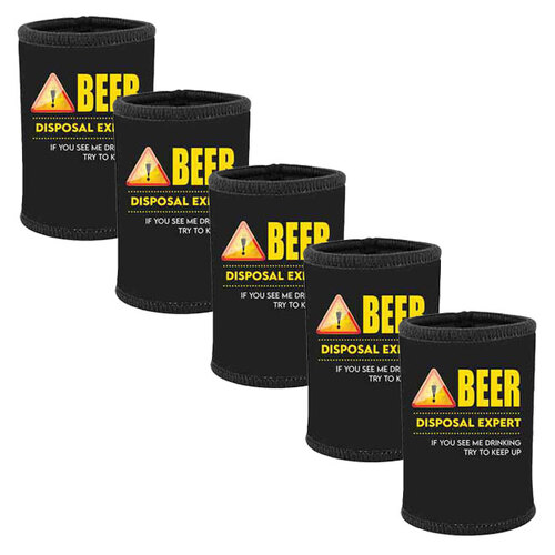 5pc Beer Disposal Expert Neoprene Stubby Holder For 375ml Bottles/Cans Black