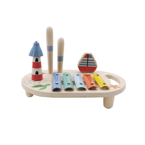 Kaper Kidz Wooden Ocean Table Kids Musical Toy w/ Xylophone & Drum Sticks 18m+