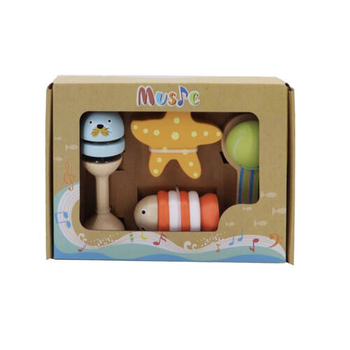 4pc Kaper Kidz Wooden Ocean Musical Shaker Kids Toy Set 18m+