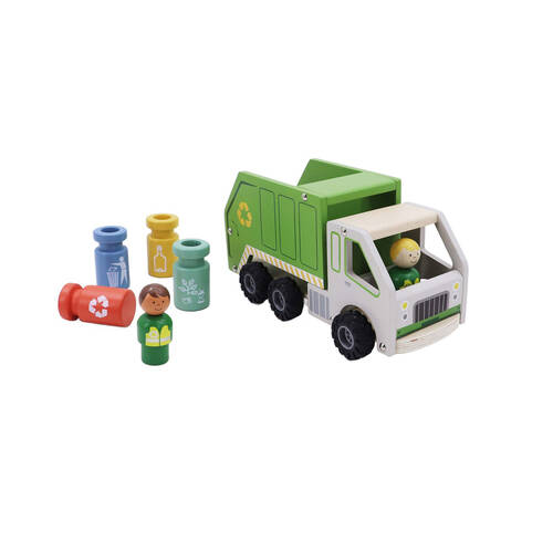 Kaper Kidz Wooden Recycling Garbage Truck Kids Toy Playset w/ Four Bins 3y+