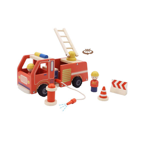 Kaper Kidz Wooden Fire Engine Kids Toy Playset w/ Hose,Hydrant & Ladder 3y+