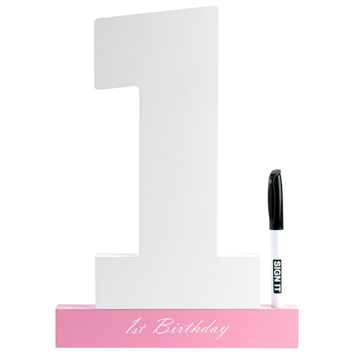 1st Birthday Pink Signature Block Novelty Celebration Signing Gift Set