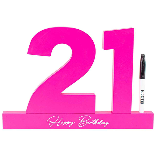 21st Neon Pink Signature Block Black Text Novelty Celebration Signing Set