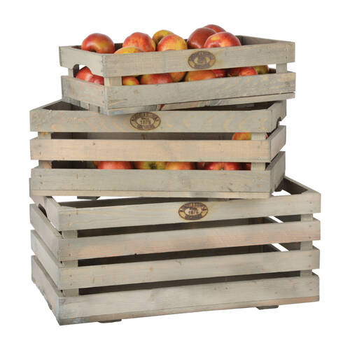 3pc Esschert Design Wooden Fruit Storage Crates Garden Outdoor Organiser