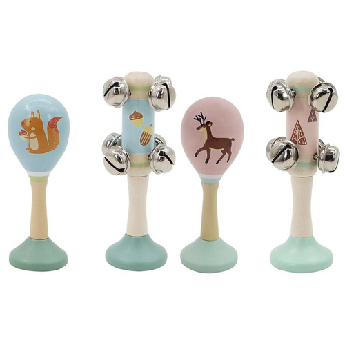 Kaper Kidz Calm & Breezy Squirrel & Deer Wooden Maracas & Bells Set 18m+