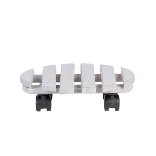 4PK Esschert Design Round Wood Plant Trolley Garden Decor Large 28.4cm White