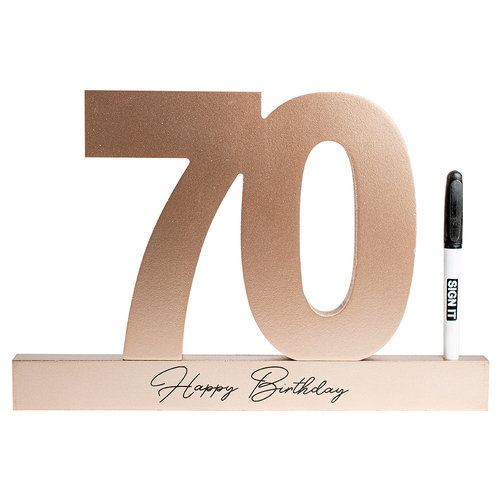 70th Rose Gold Signature Block Novelty Birthday Party Statue