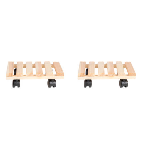 2PK Esschert Design Square Wood Plant Trolley Garden Outdoor Decor 29cm Natural