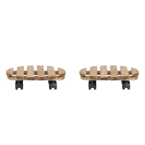 2PK Esschert Design Round Aged Wood Plant Trolley Garden Outdoor Decor Large