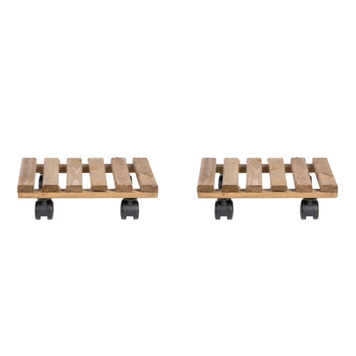 2PK Esschert Design Square Aged Wood Plant Trolley Garden Outdoor Decor 29cm