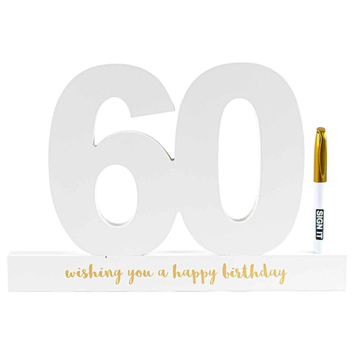 60th White Signature Block Gold Foil Novelty Birthday Party Statue