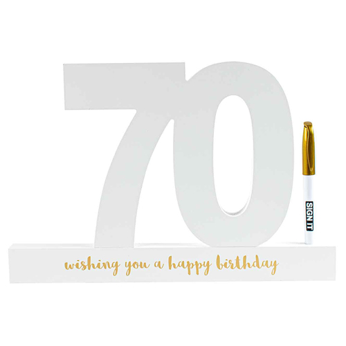 70th White Signature Block Gold Foil Novelty Birthday Party Statue