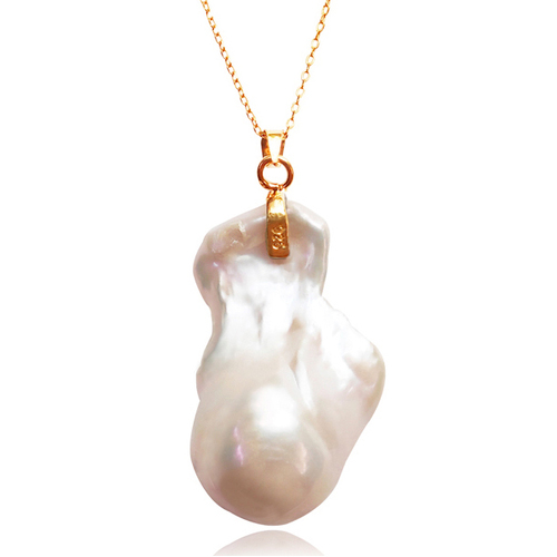Culturesse Nature's Craft 45cm Giant Baroque Pearl Pendant Necklace - Gold