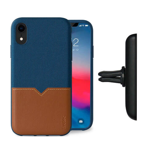 Evutec iPhone XR Case AFIX+ Magnetic w/ Car Mount - Blue/Saddle