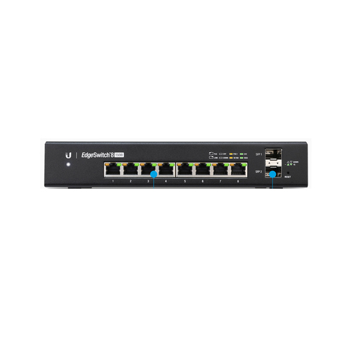Ubiquiti EdgeSwitch 8 - 8-Port Managed PoE+ Gigabit Switch, 2 SFP, 150W Total Power Output - Supports PoE+ and 24v Passive