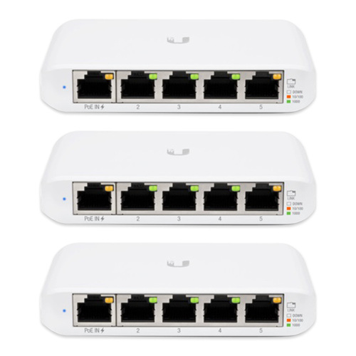 Ubiquiti USW Flex Mini - 5 Port Managed, UniFi, Layer 2 Gigabit Switch - 1x PoE Input - 3 Pack - No PSU