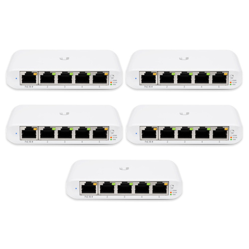 Ubiquiti USW Flex Mini - 5 Port Managed, UniFi, Layer 2 Gigabit Switch - 1x PoE Input - 5 Pack - No PSU