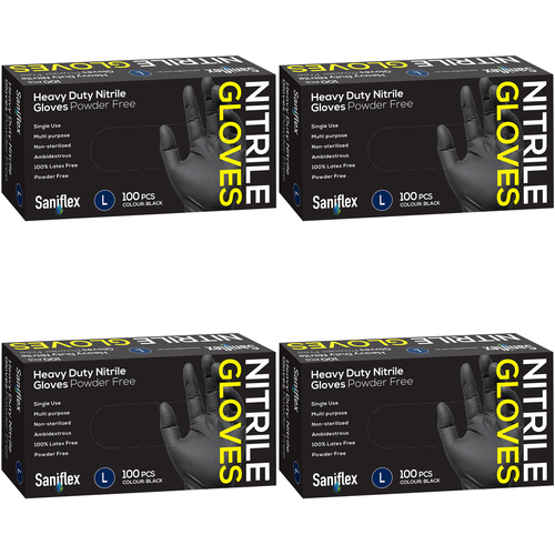 400pc Saniflex Saniflex Heavy Duty Nitrile Black L