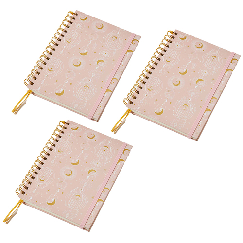3x Pippa by Pilbeam Living Moon Phase A5 Spiral Journal - Pink/Gold
