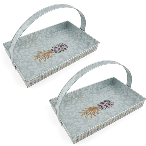 2PK ThirstStone Galvanized Pineapple Party Rectangle Tray
