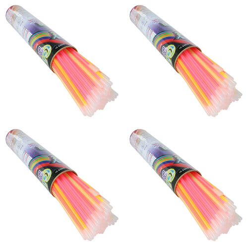 4x 100pc Razoo Glow Sticks In Tube With 100 Connectors 20cm Assorted