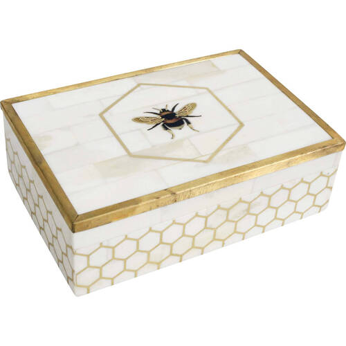 LVD Wooden Bee Box Brass Inlay Rectangular Home/Lounge Decor 15.88cm