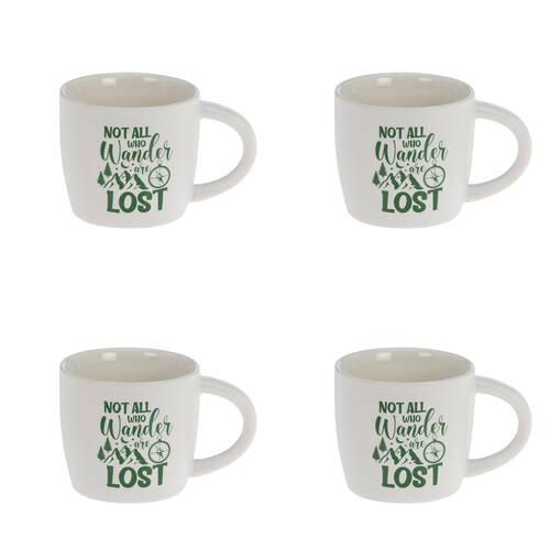 4PK Bramble Bay Not All Who Wander Quote Novelty/Coffee Mug White and Green