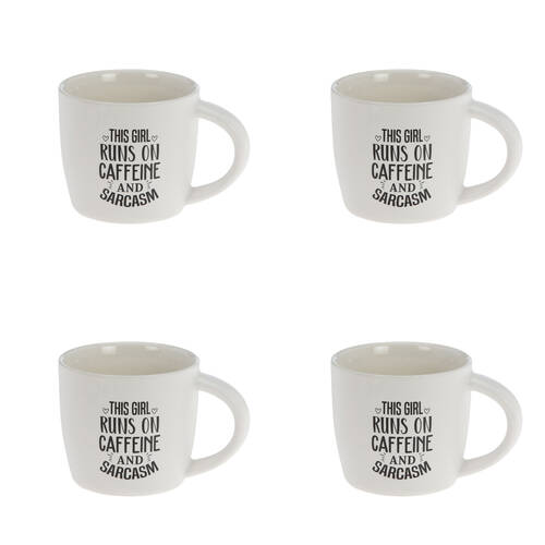 4PK Bramble Bay Girl Coffee and Sarcasm Quote Novelty/Coffee Mug White Black