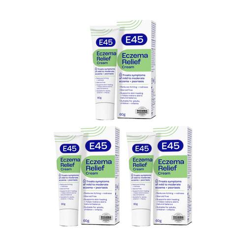 3PK E45 Eczema Relief Cream Soothe & Support Mild/Moderate and Psoriasis 60g