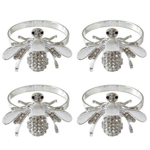 4pc Bee Napkin Rings - Silver