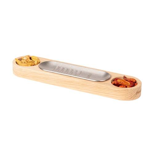 2pc Rivsalt Grater/Oak Holder w/ Dried Organic Yellow/Red Chilli Peppers