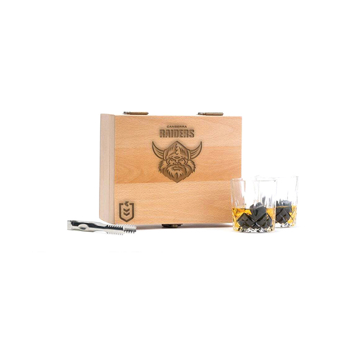NRL Canberra Raiders Whisky Glass Stone Bar Set w/Tongs