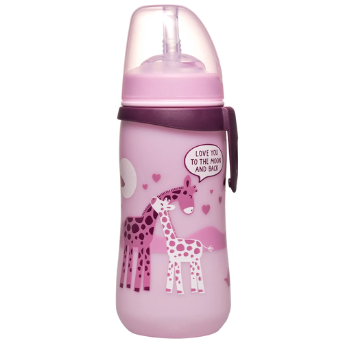 Nip Baby Straw Kids Drink Bottle Cup Pink Giraffe 330ml 12m+